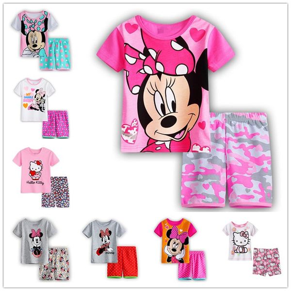 

new baby girls summer pajamas suits children pijamas kids cartoon printed sleepwears pajamas 3d print cartoon sleepwear children nightwear, Blue;gray