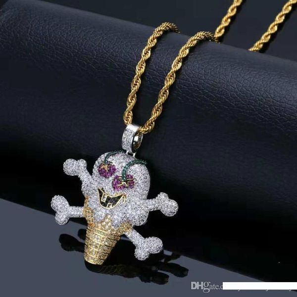 

europe and america new fashion cartton hip hop jewelry yellow white gold colorful cz pirate ice cream pendant necklace nice gift, Silver