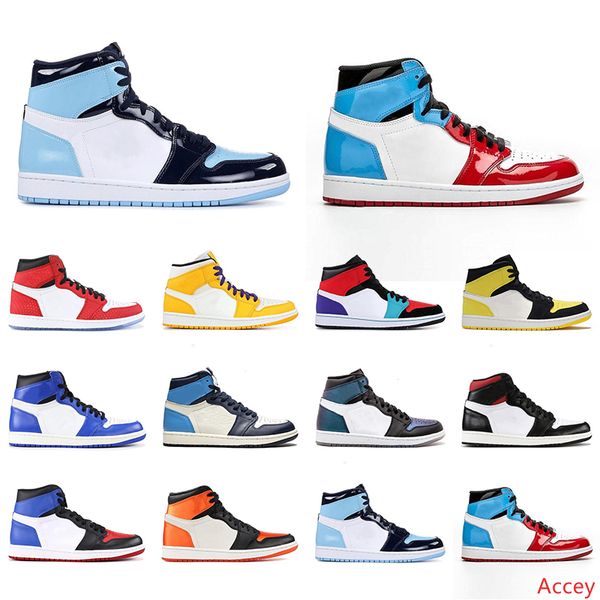 

2020 mens basketball shoes 1s obsidian unc fearless first class flight yellow toe turbo green backboard sport sneaker trainer us5.5-13