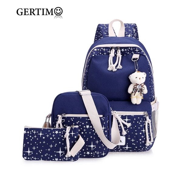 

girl and boys rucksack moclila shoulder bag 3pcs/set women canvas school backpacks college schoolbag fashion plecak for teenager