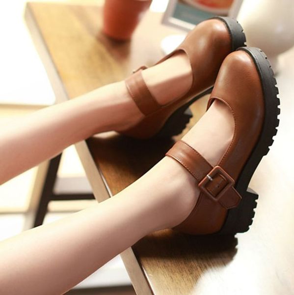 

eagsity retro brown mary jane shoes women block heels round toe buckle strap ladies shoes for party, cartoon,cosplay,dress, Black