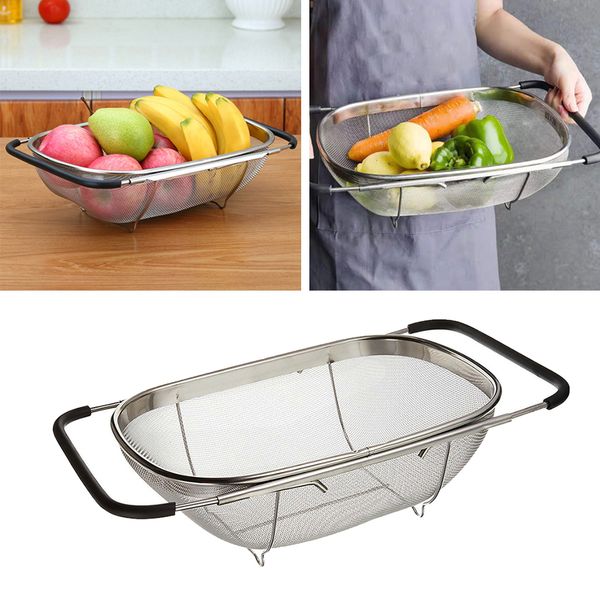

stainless kitchen adjustable colander strainer over the sink nonslip handles
