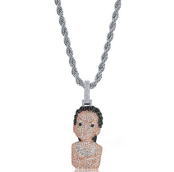 

14k gold plated icy huey icy riley boondocks pendant necklace mens micro pave cubic zirconia with 24inch rope chain, Silver