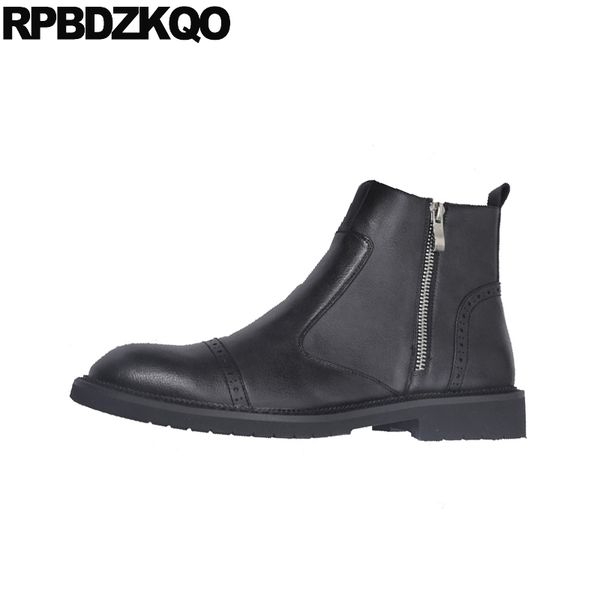 

korean booties faux fur winter autumn formal brown waterproof brogue short shoes mens zipper dress boots wedding black party