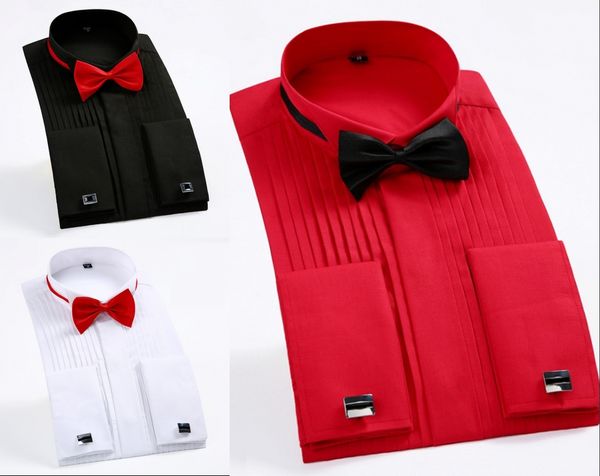 Camisa branca de alta qualidade para casamento, noivado, gola andorinha, vestido com manga comprida, camisa pura, formal, festa, baile, camisas masculinas