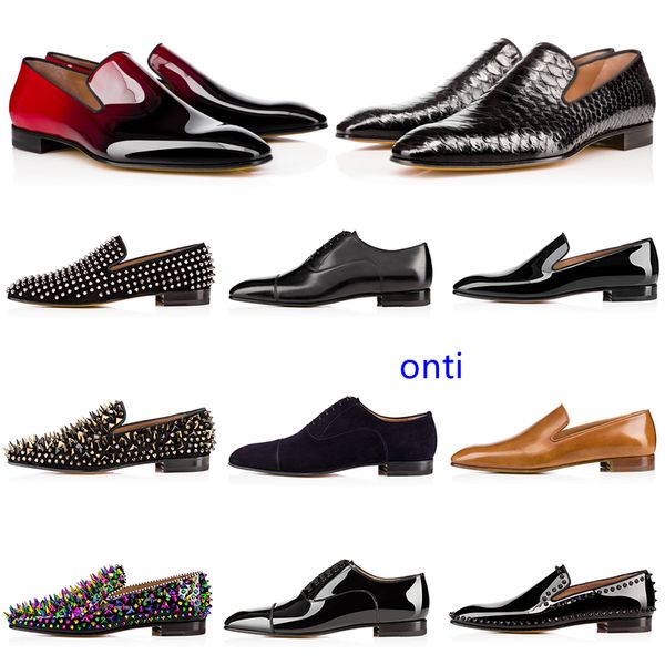 

fashion designer mens shoes s loafers dress shoe spiked matt patent leather round toes slip-on casual sneakers 39-47 dust bag, Black