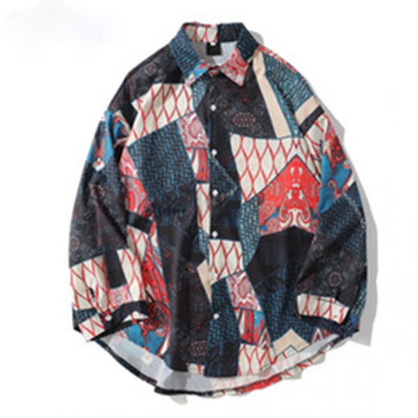 

jddton новый летний мужской геометрический принт свободный модный длинный кардиган хип-хоп повседневная уличная верхняя одежда винтажная муж, Black;brown