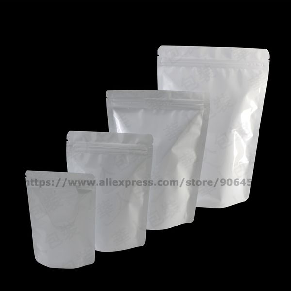 

100 pcs white stand up bag storage pure aluminum foil zip lock reclosable standing pouch for candy