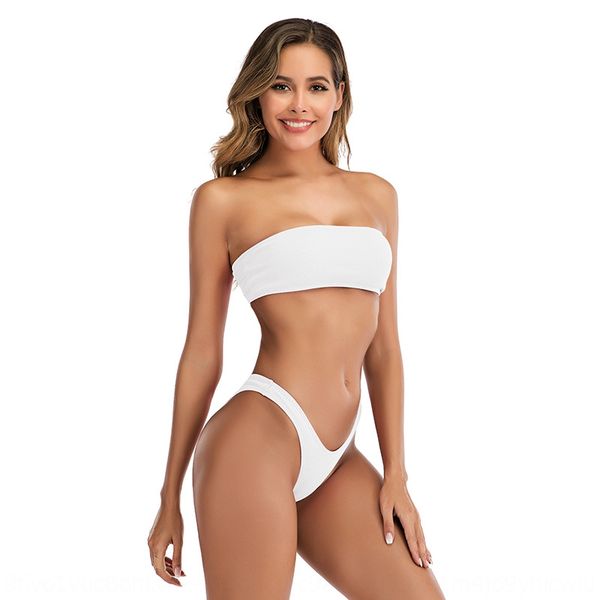

bra solid color swimsuit bikini back-leaking bikini split swimsuit female, White;black