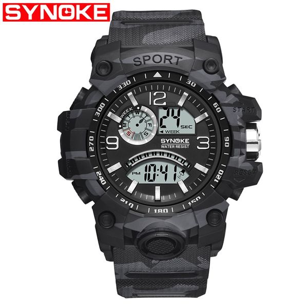 

synoke digital men sport watches 30m waterproof watch man led digital dual movement electronics wristwatches clock 2019, Slivery;brown