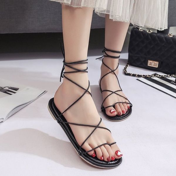 

2019 summer new korean version woman thong sandals female with soft bottom open toe sandals cross straps beach shoes, Black