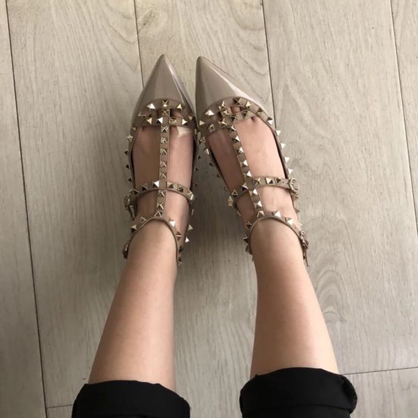 

new customized 100+ color rivets shoes women summer flats quality ballet slipper pointed toes flat sandals thin flat heel size 33-42, Black