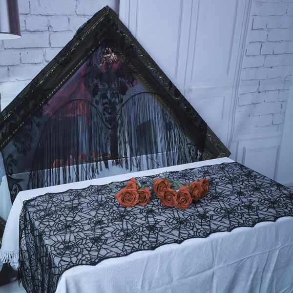 

halloween decoration black lace spiderweb tablecloth table runner fireplace mantle scarf table cover halloween party supplies