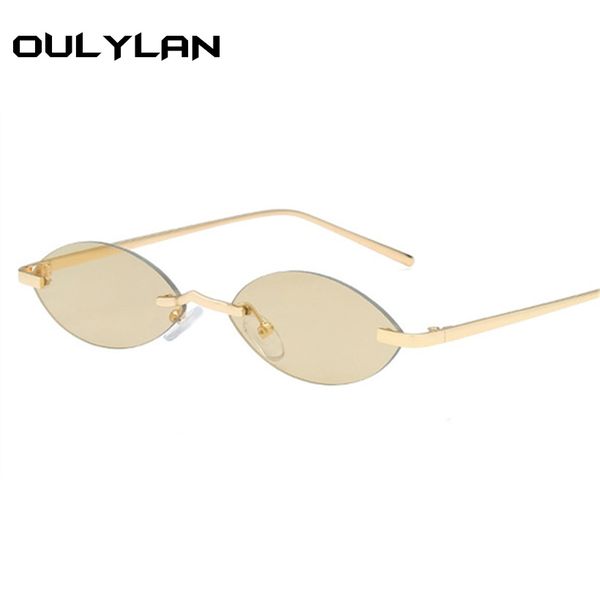 

oulylan cat eye sunglasses women small rimless sun glasses vintage brand designer fashion oval sunglass shades men goggles uv400, White;black