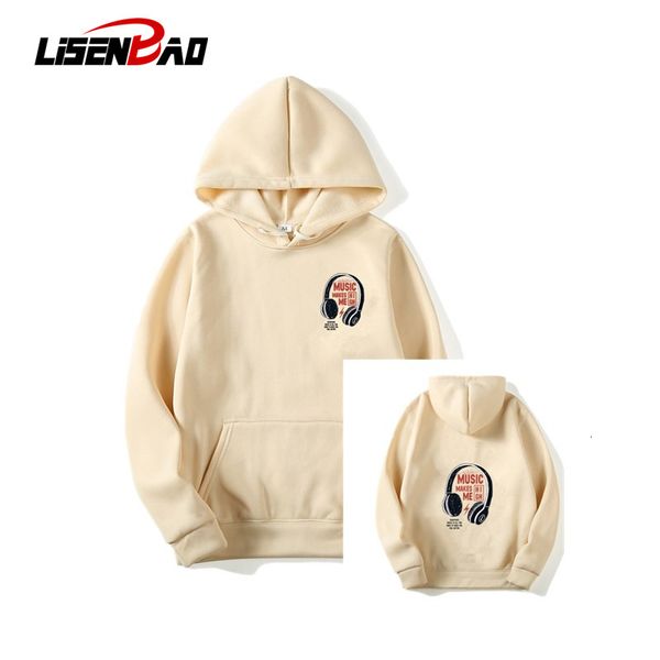 

lisenbao men blank hoodies lose hip hop street wear sweatshirts music headphones pattern personality frauen hoodie streetwear, Black