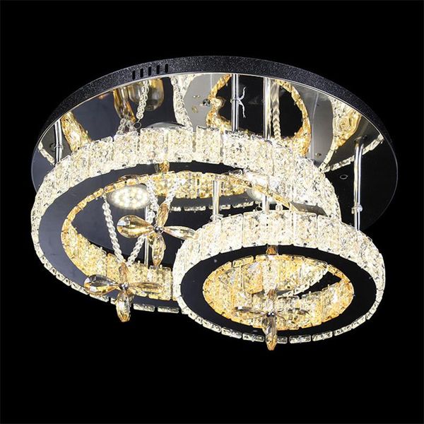 

round crystal ceiling light dimmable 3 color 2 rings crystal ceiling light for bed room modern
