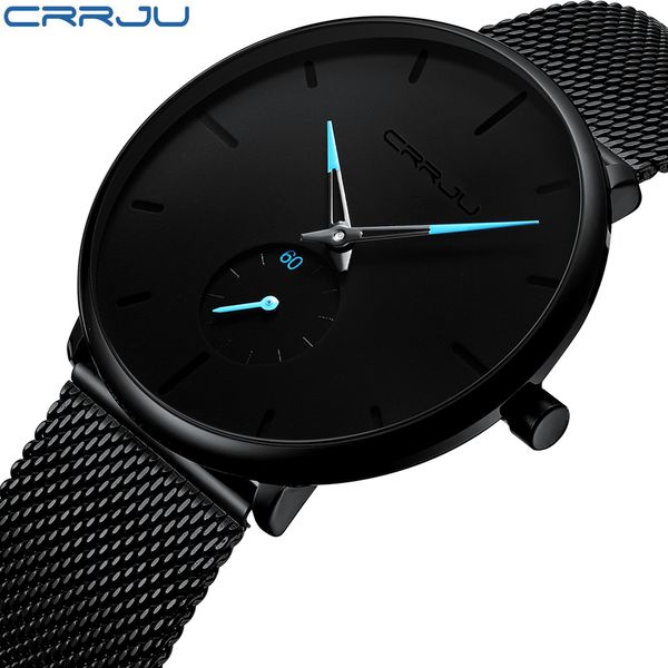 

crrju fashion mens watches brand luxury quartz watch men casual slim mesh steel waterproof sport watch relogio masculino c19021601, Slivery;brown