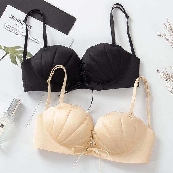 

female invisible side closure bras drawstring padded bra underwear women push up bra, Red;black
