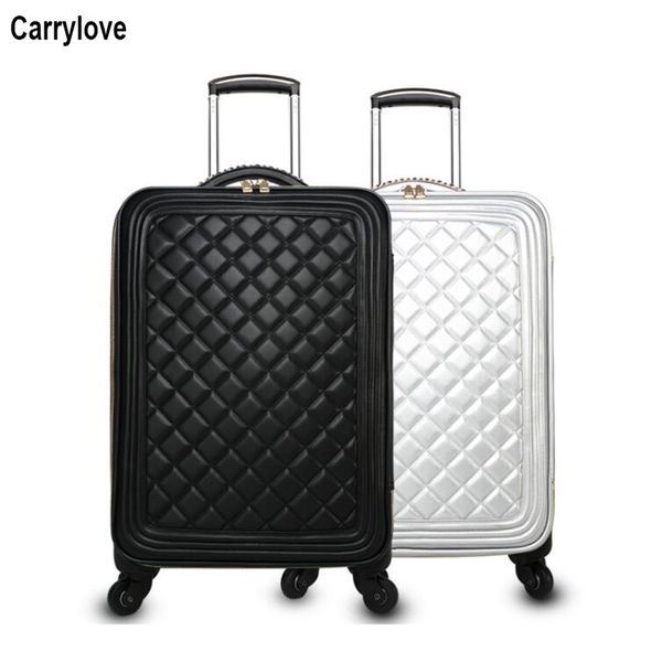 

CARRYLOVE 16" 20" inch women leather suitcase set spinner business cabin rolling luggage for girls