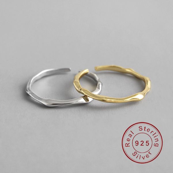 

real 925 sterling silver open ring ins cool minimalist finger ring for women statement adjustable thin fine jewelry 2019, Golden;silver