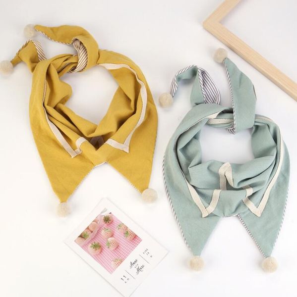 

baby scarf boys girls cotton fluffy balls wraps neckerchief autumn winter warm scarves child fashion striped pashmina accessories py594, Red;brown