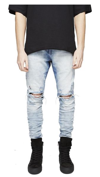 

new men jeans hip hop skinny denim biker joggers fashion street casual pencil pants trousers 3 colors, Blue