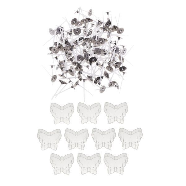 

200 pieces pre-waxed pre-tabbed cotton candle wicks + 10 pieces plastic clear butterfly shape tealight cup empty case candle making mold
