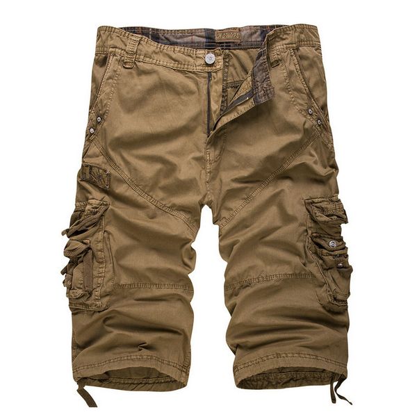 

summer new style calf-length cargo pants men cotton casual solid workout short pants for men multi-pocket, Black