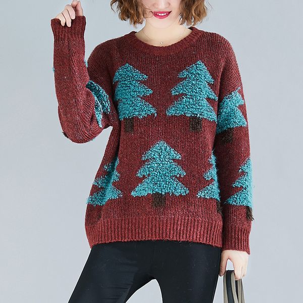 

johnature women patchwork christmas tree pullover sweaters 2019 autumn new o-neck long sleeve women korean style loose sweaters, White;black