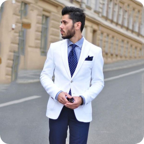 

high street white men suits casual male blazers handsome man jacket slim fit groomsmen coat blue pants 2piece latest designs costume homme, Black;gray