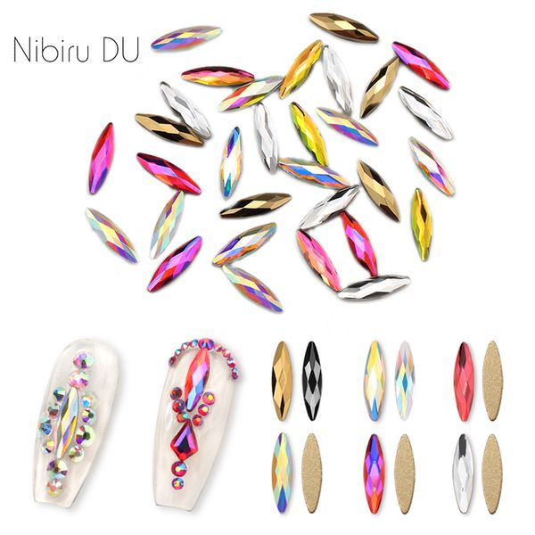 

20 pcs crystals nail art rhinestones horse eye 3*11mm navette stones diy design colorful glitter stones for 3d nails art decorat, Silver;gold