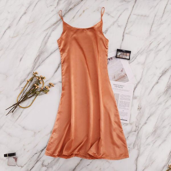 

2020 fashion satin silk sleeveless suspender dress women v-neck casual sleeveless camis vest dress solid color ladies slim