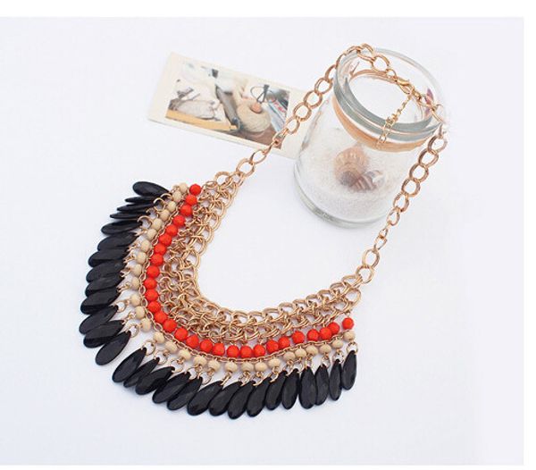 

fashion-r drop tassel necklace bohemian beaded style statement necklace jewelry black tassel four designs for choose dhl christmas gift, Silver