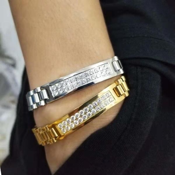 

8 inches 10mm iced out chains bracelets for men luxury designer bling diamond cuban watch chain bracelet gold silver stainless steel jewelry, Black