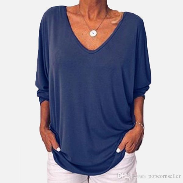 

female blouse new v neck bat button down t-shirt womens solid t-shirt casual female clothes spring fashion designer, White