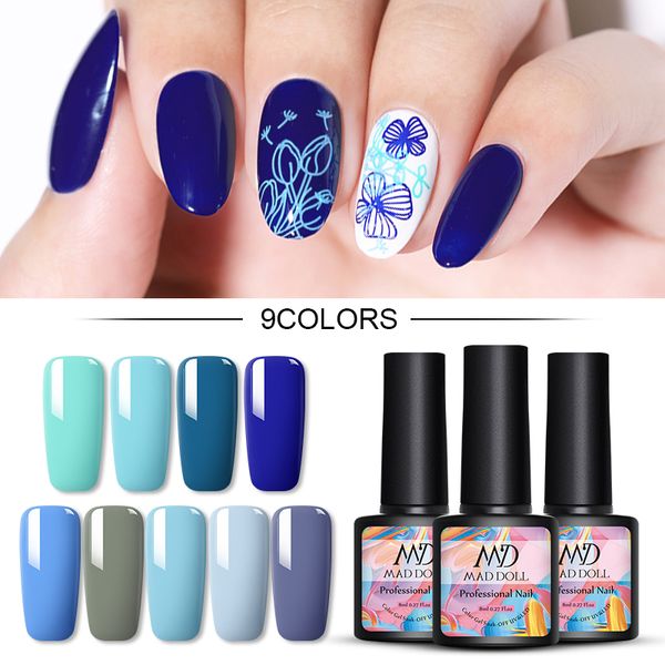 

mad doll 8ml gel nail polish blue series color uv gel soak off polish varnish one-scolor nail art diy design, Red;pink