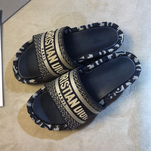 

explosive women's dway wedge slide sandals blue oblique embroidered cotton platform shoes dway mule is an iconic embroidered slippers, Red;white