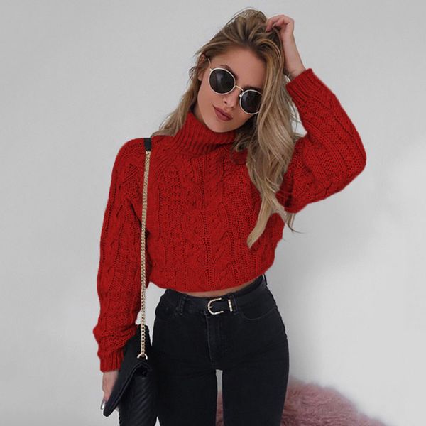 Mode-Crop Tops Pullover Frauen 2018 Herbst Winter Weibliche Rollkragen Beiläufige Lose Damen Gestrickte Jumper Pullover frauen Kleidung