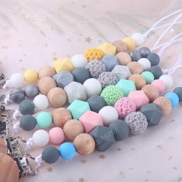 

diy baby clip chain holder wood beaded pacifier soother holder clip nipple teether dummy strap chain good quality