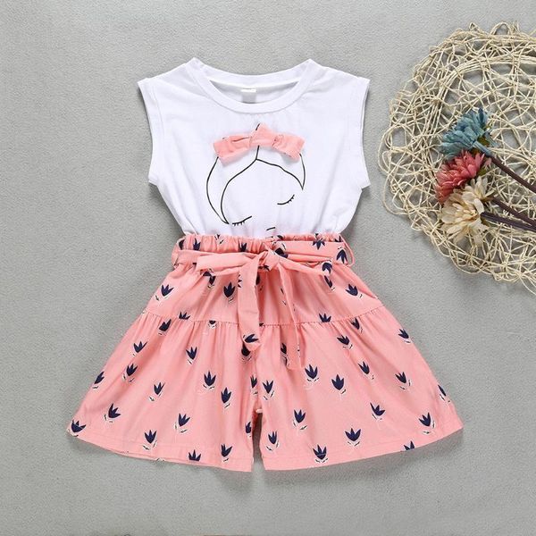 

kids baby girls clothes sleeveless print bow loose pants jumpsuit clothes ropa recien nacido vetement enfant fille ropa recien, White