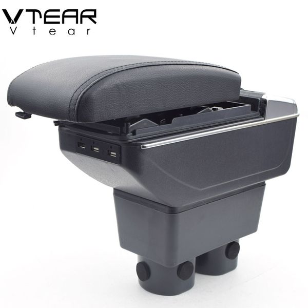 

vtear for rush car armrest usb interface storage box abs arm rest car-styling interior rotatable center centre console