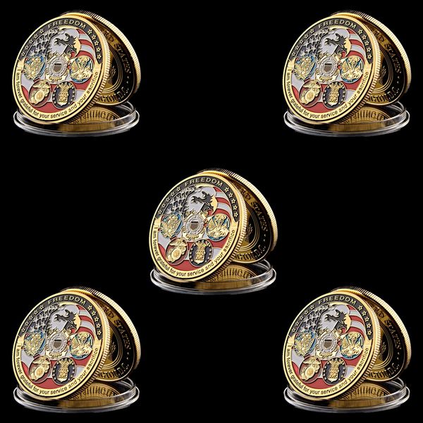 

5pcs usa navy usaf usmc army coast guard american eagle totem gold military medal challenge coin collection
