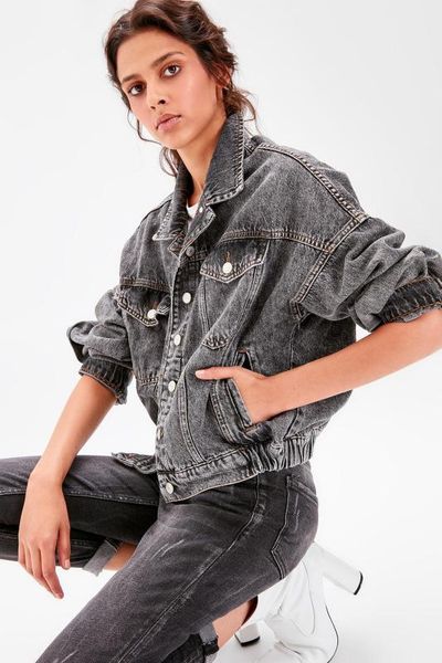 

trendyol anthracite skirt tip fitted denim jacket twoaw20ce0037, Black;brown