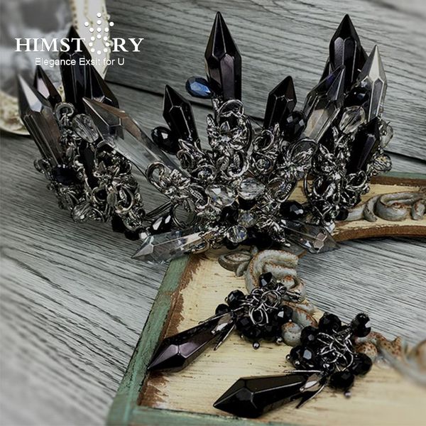 

himstory luxurious handmade black crystal wedding hair crown queen bridal tiara hair accessories women jewelry headwear y200727, White;golden