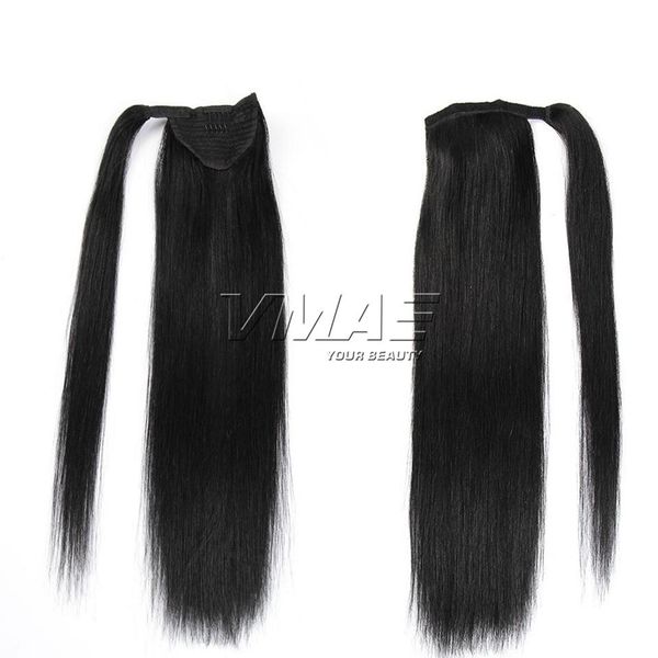 

vmae peruvian 120 g 10 to 24 inch drawstring ponytail virgin human hair extensions natural color clip in straight horsetail, Black