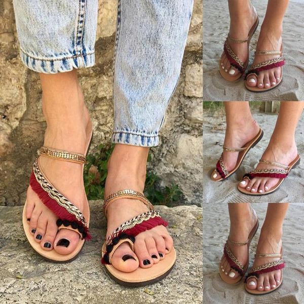 

women tassel sandals beach sandals women flat open toe shoes female slip on summer outdoor new rome retro slippers, Black