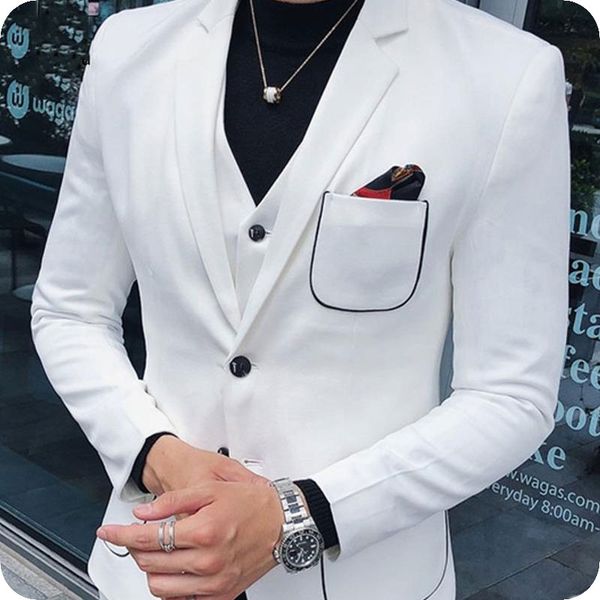 

tailored made white men suits for wedding groomsmen blazers prom party slim fit groom tuxedos 3piece latest coat pant designs costume homme, Black;gray