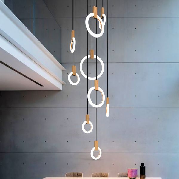 

modern led chandelier nordic living room pendant lamp bedroom fixtures stair lighting loft illumination long hanging lights