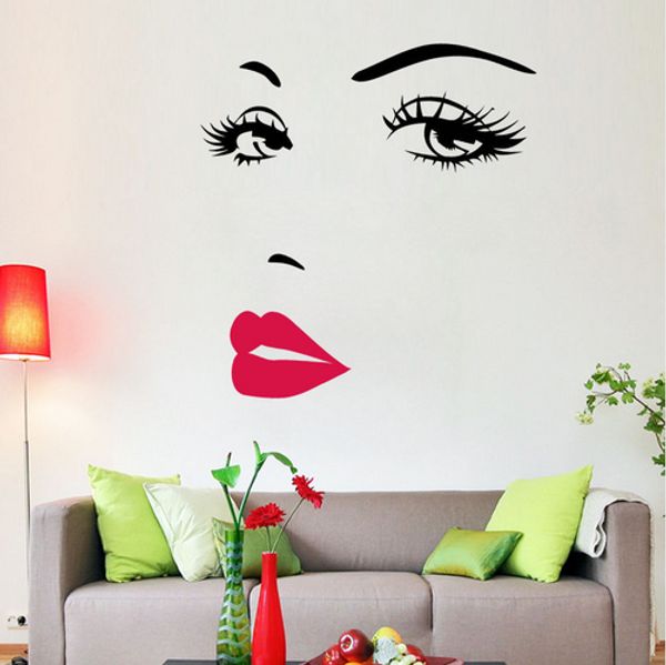 

Sexy Eyelashes and Red Lips Wall Sticker for Living Room Bedroom Background Decorations Decals Wallpaper Hand Carved stickers