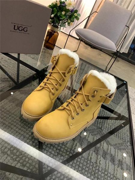 

new high-end brand winter martin boots womenss australian snow boots menss short boots plus velvet wool warm british motorcycle shoes 01, Black